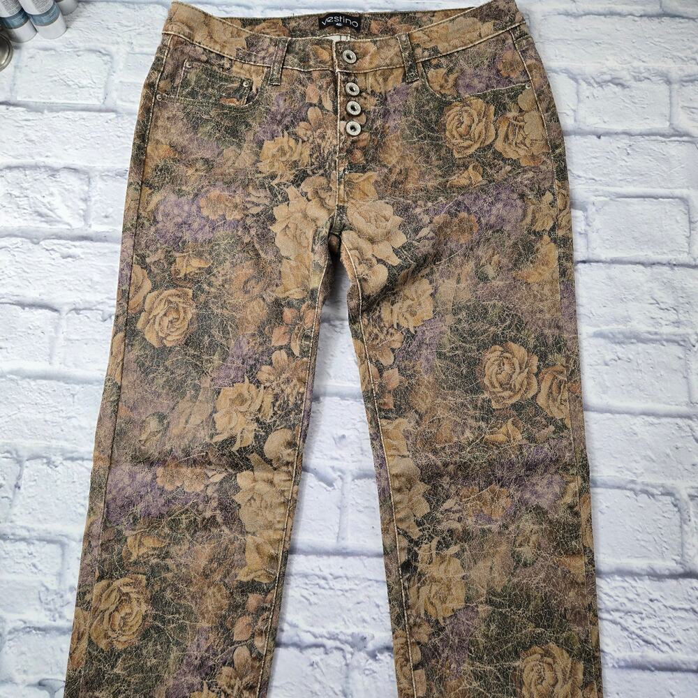 Trendy Vestino Weathered & Crackled Floral Print Skinny Jeans Mid Rise size 10